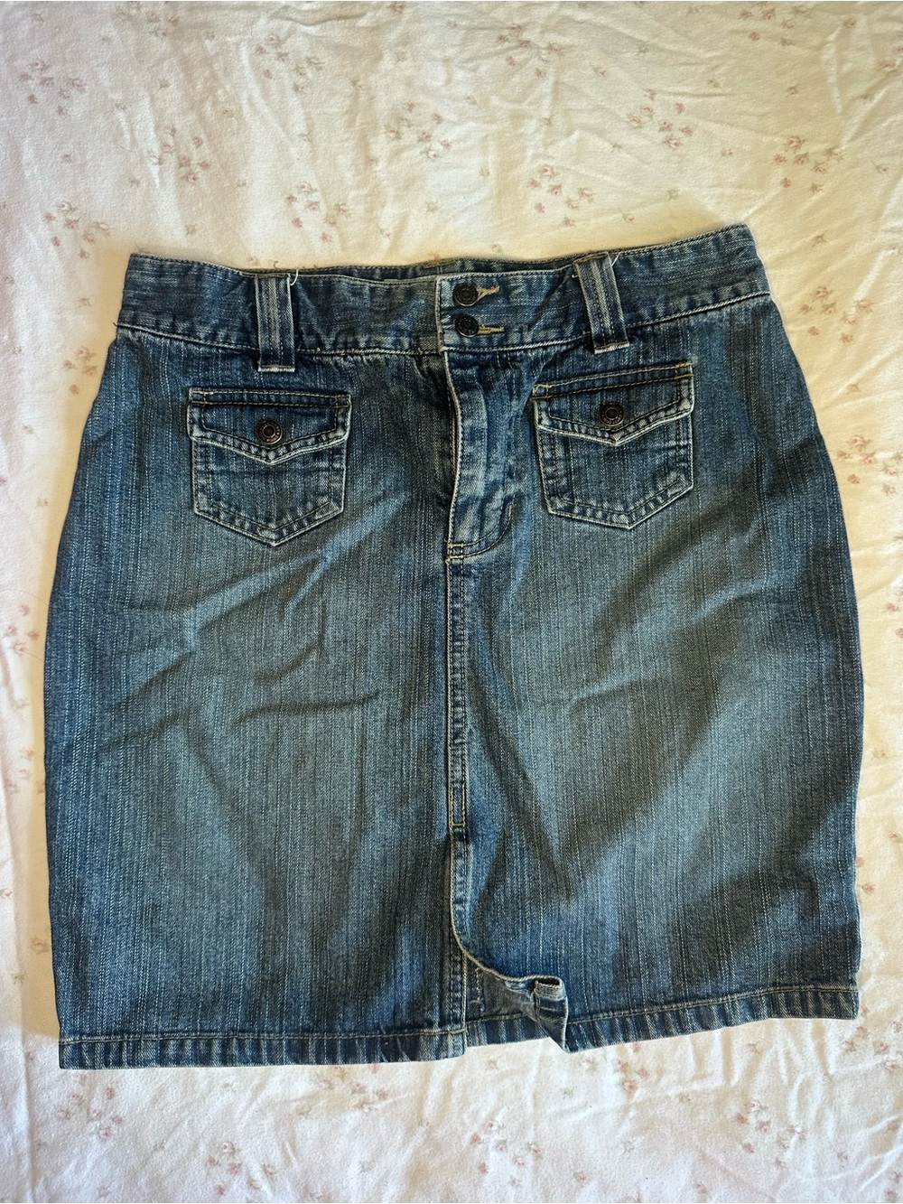 Old Navy Blue Denim Mini Skirt with Front Pocket Flap